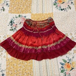 Free People Bohemian Red and Pink Women's Skirt
